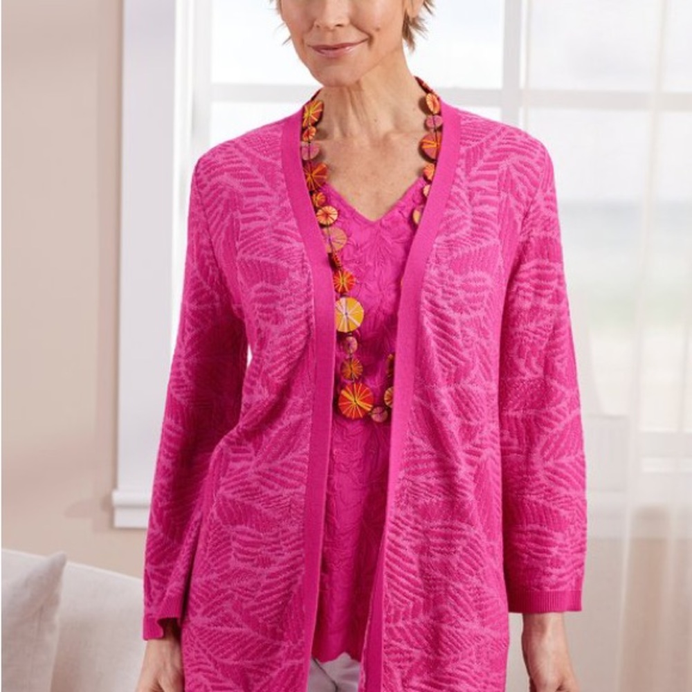 Soft Surroundings Kensley Cardigan Sweater in Purple Palms 
Size XL (18) NEW